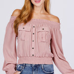 Front Pocket Off Shoulder Top