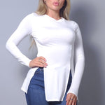 Sleek & Chic Fall Long Sleeve Slitted Top