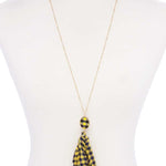 Checkered Pattern Fabric Tassel Necklace