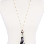 Checkered Pattern Fabric Tassel Necklace
