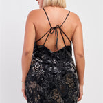 Plus Black Royal Printed Velvet Gradient Halter Tie V-neck Open Back Fitted Mini Dress