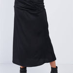 Satin Ruffle Waist Midi Skirt