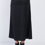 Satin Ruffle Waist Midi Skirt