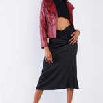 Satin Ruffle Waist Midi Skirt