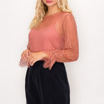 Lace Trim Shadow Stripe Bodysuit