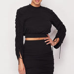 Ruched Long Sleeve And Skirt Set