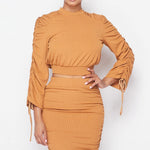 Ruched Long Sleeve And Skirt Set