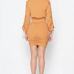 Ruched Long Sleeve And Skirt Set
