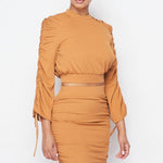 Ruched Long Sleeve And Skirt Set