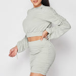Ruched Long Sleeve And Skirt Set