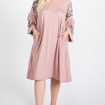 Mixed Ruffle Sleeve With Hidden Pocket A Line Dress