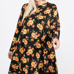 Floral Mock Neck Hidden Pocket Round Hem Midi Dress