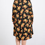 Floral Mock Neck Hidden Pocket Round Hem Midi Dress