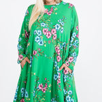 Floral Mock Neck Hidden Pocket Round Hem Midi Dress
