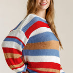 Multicolored Stripe Round Neck Long Sleeve Knit Sweater