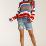 Multicolored Stripe Round Neck Long Sleeve Knit Sweater