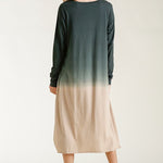 Ombre Front Knot Detail Long Sleeve Maxi Dress With Raw Hem
