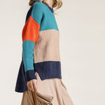 Colorblock Contrasted Cotton Fabric On Back Top With Side Slits And High Low Hem