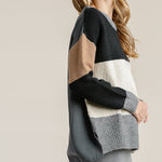 Colorblock Contrasted Cotton Fabric On Back Top With Side Slits And High Low Hem