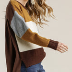 Colorblock Contrasted Cotton Fabric On Back Top With Side Slits And High Low Hem