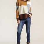 Colorblock Contrasted Cotton Fabric On Back Top With Side Slits And High Low Hem