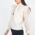 Neck Bow Tie Ruffle Blouse