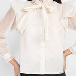 Neck Bow Tie Ruffle Blouse