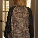 Plus Size Khaki & Charcoal Leopard Print Long Sleeve Relaxed Top
