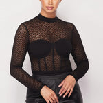 Sexy Mesh Mock Neck Top