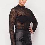 Sexy Mesh Mock Neck Top