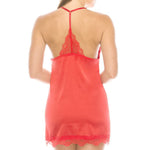Satin Lace Trimmed Slip Set With Matching Thong