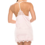 Satin Lace Trimmed Slip Set With Matching Thong