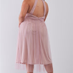 Plus Halter Neck Sleeveless Mesh High-waisted Midi Dress