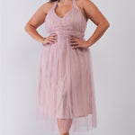 Plus Halter Neck Sleeveless Mesh High-waisted Midi Dress