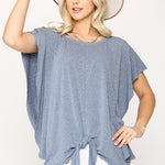 Leopard Jacquard Knit Jersey Top With Front Tie, Ruffled Sleeve
