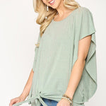 Leopard Jacquard Knit Jersey Top With Front Tie, Ruffled Sleeve