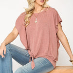 Leopard Jacquard Knit Jersey Top With Front Tie, Ruffled Sleeve