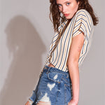 Ripped High-waist Front Zip-up Raw Hem Detail Distressed Mini Shorts