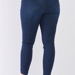 Plus Size Denim Mid-rise Raw Hem Detail Ripped Skinny Jean Pants