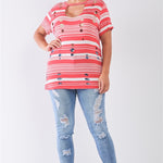 Plus Striped And Distressed Cut-out Top