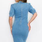 Front Keyhole Back Zip Denim Dress