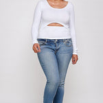 Solid Round Neck Top, With Long Sleeves, And Cut-out Detail