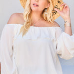 Off Shoulder Ruffle Bubble Sleeve Top