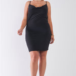 Plus Size Sleeveless Silky Cowl Neck Bodycon Cami Mini Dress