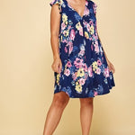 plus Size Floral Venechia Printed Deep V Neckline Swing Dress