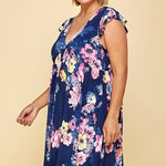 plus Size Floral Venechia Printed Deep V Neckline Swing Dress