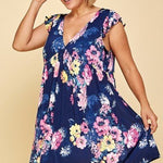 plus Size Floral Venechia Printed Deep V Neckline Swing Dress