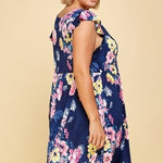 plus Size Floral Venechia Printed Deep V Neckline Swing Dress