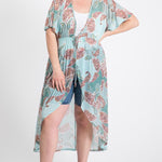 Short Sleeves Long-line Printed Mesh Open Cardigan