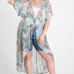 Short Sleeves Long-line Printed Mesh Open Cardigan